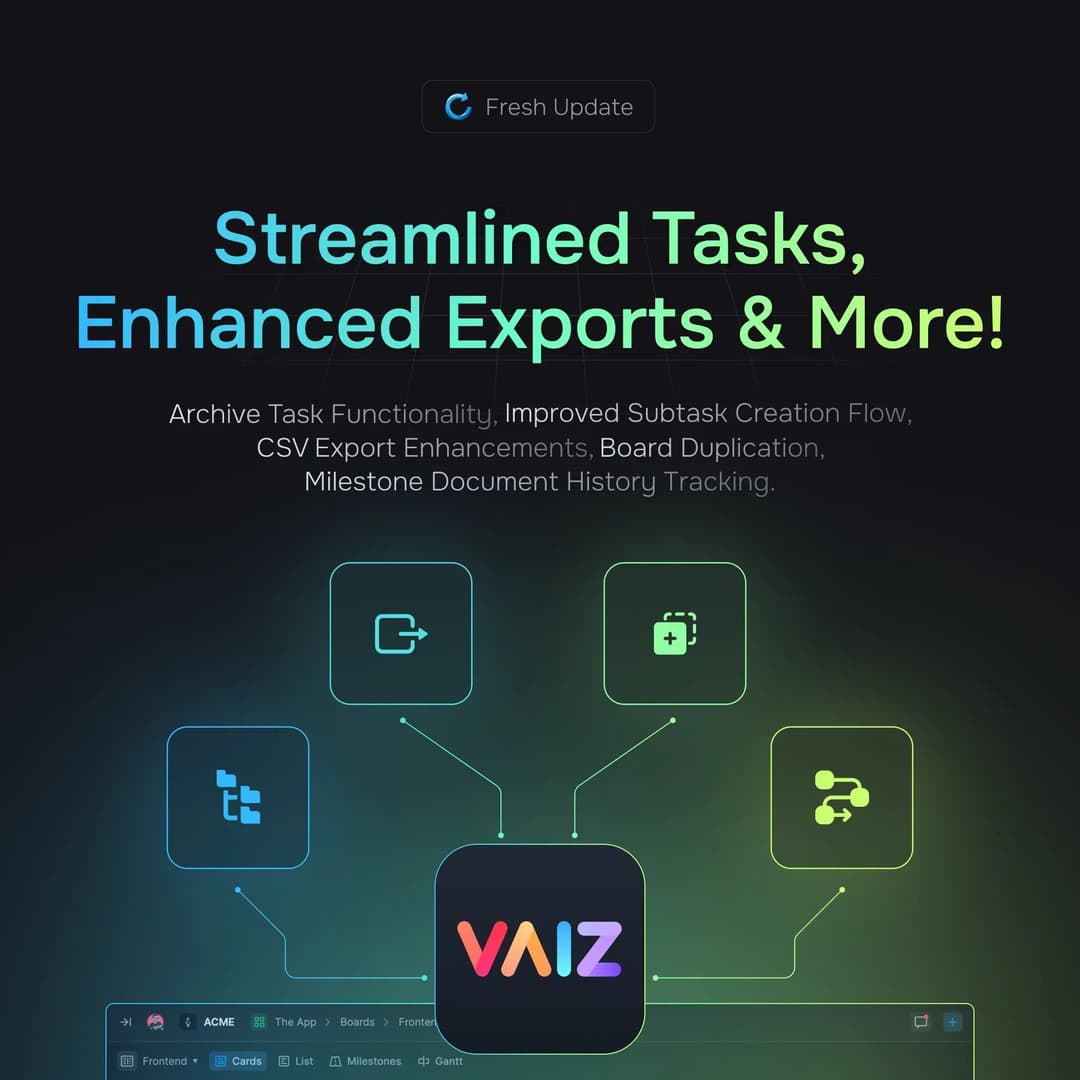 Vaiz Enhanced Workflows with Smarter Task Management, Advanced Exports, and Powerful Board Features