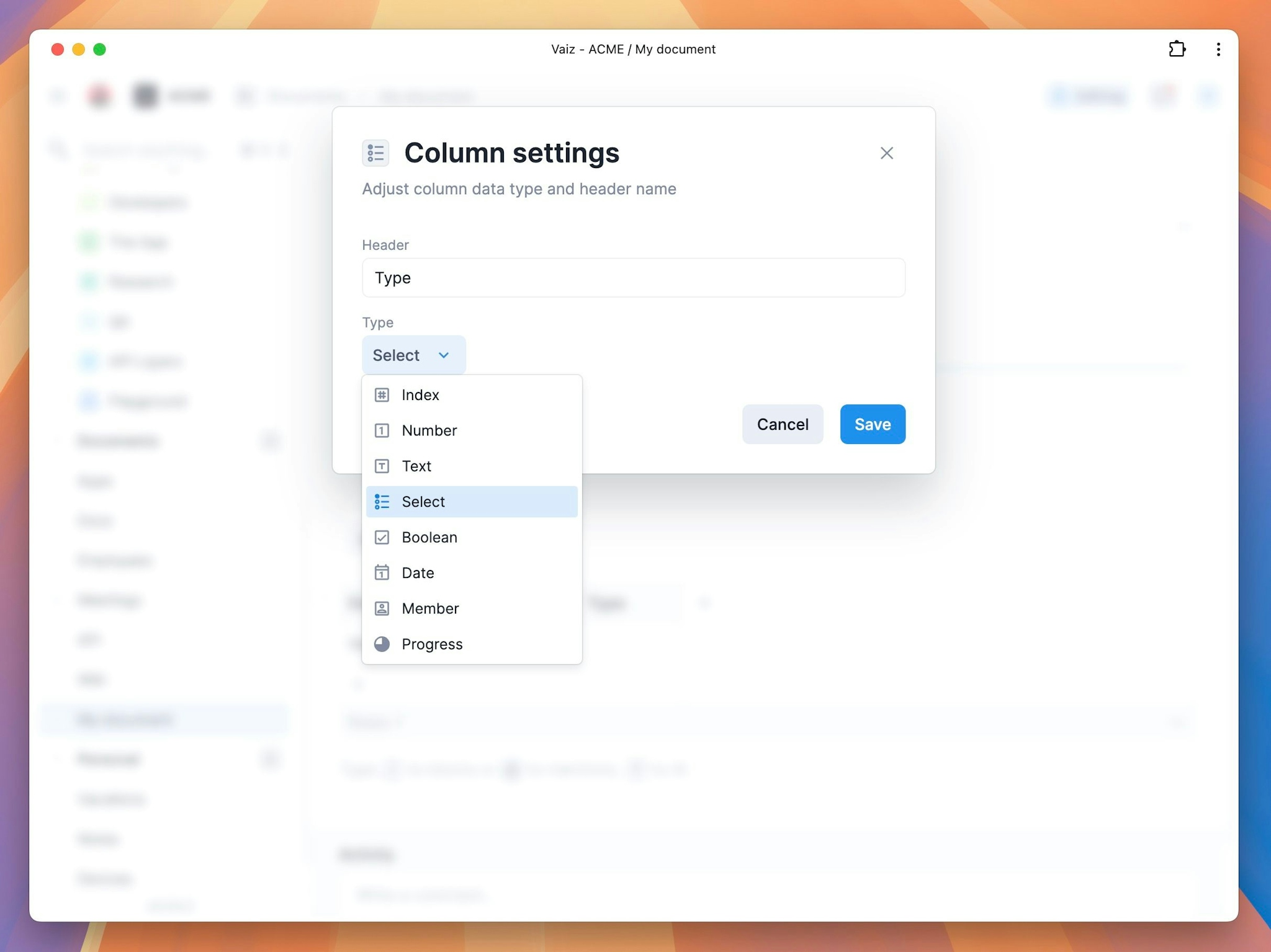 Column Settings