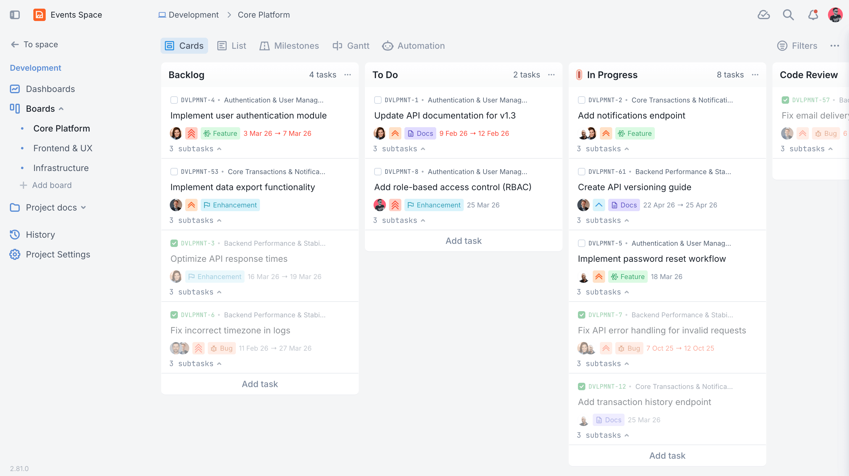 Vaiz Kanban board view