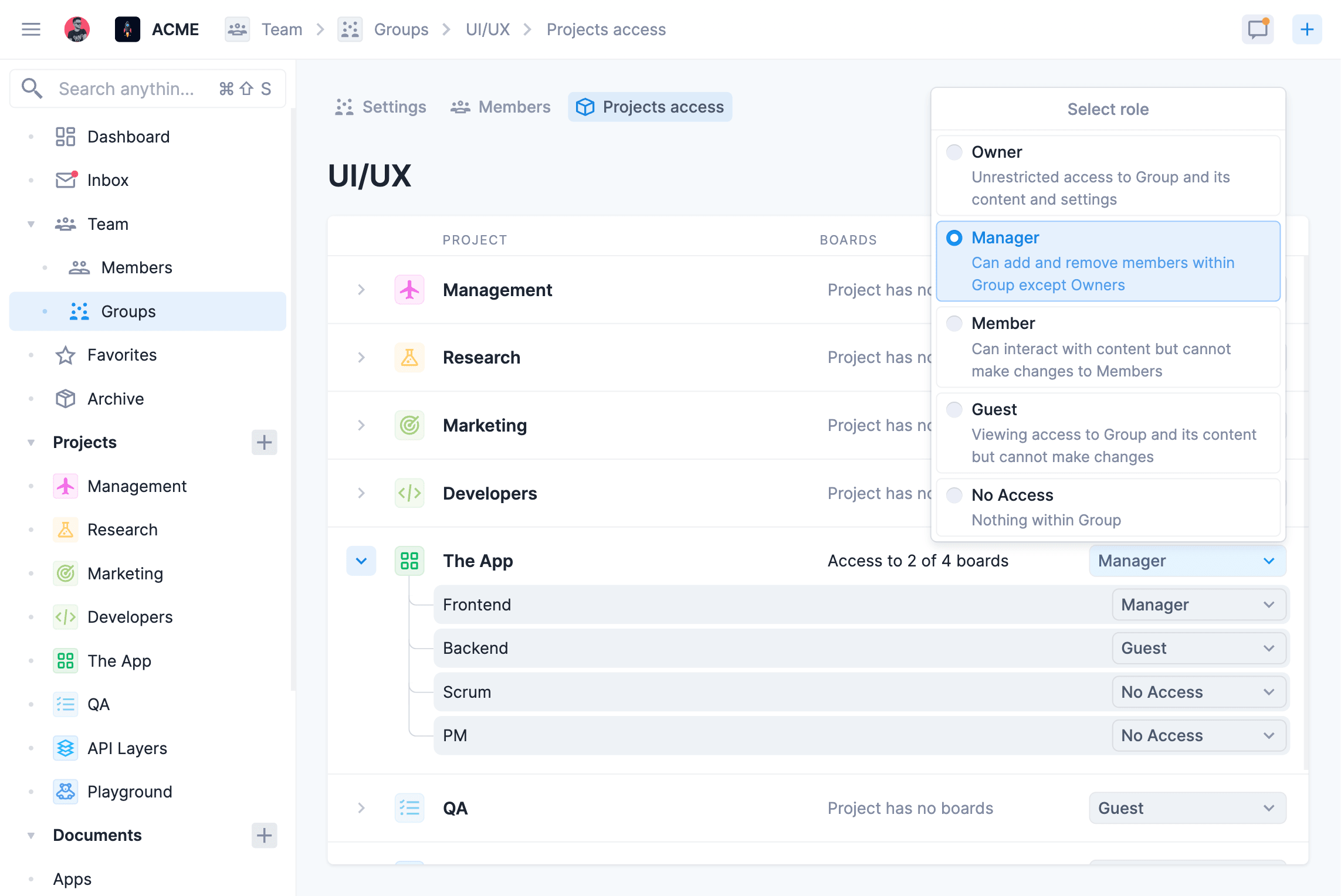 Vaiz security settings and RBAC